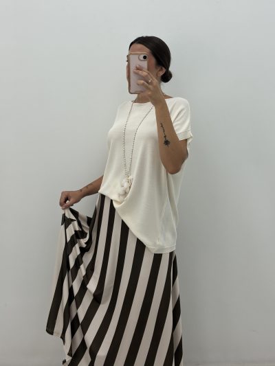 FALDA MIDI LICRA FRÍA RAYAS BEIGE