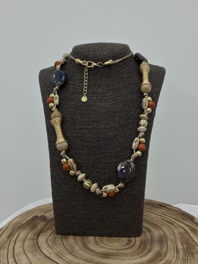 COLLAR LARGO ÉTNICO TEJA ORO