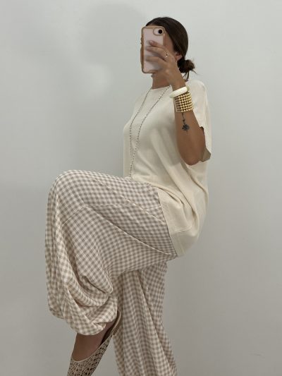 PANTALÓN BOMBACHO VICHY BEIGE CURVI