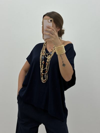 JERSEY PUNTO FINO CUELLO PICO OVERSIZE MARINO