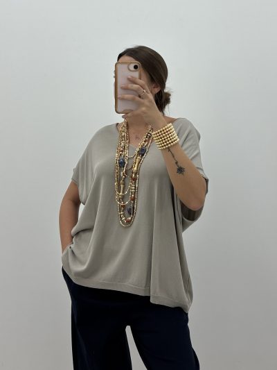 JERSEY PUNTO FINO CUELLO PICO OVERSIZE TOPO