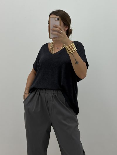 JERSEY PUNTO FINO CUELLO PICO OVERSIZE GRIS