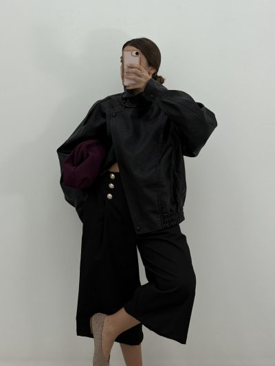 CHAQUETA BOMBER POLIPIEL NEGRO