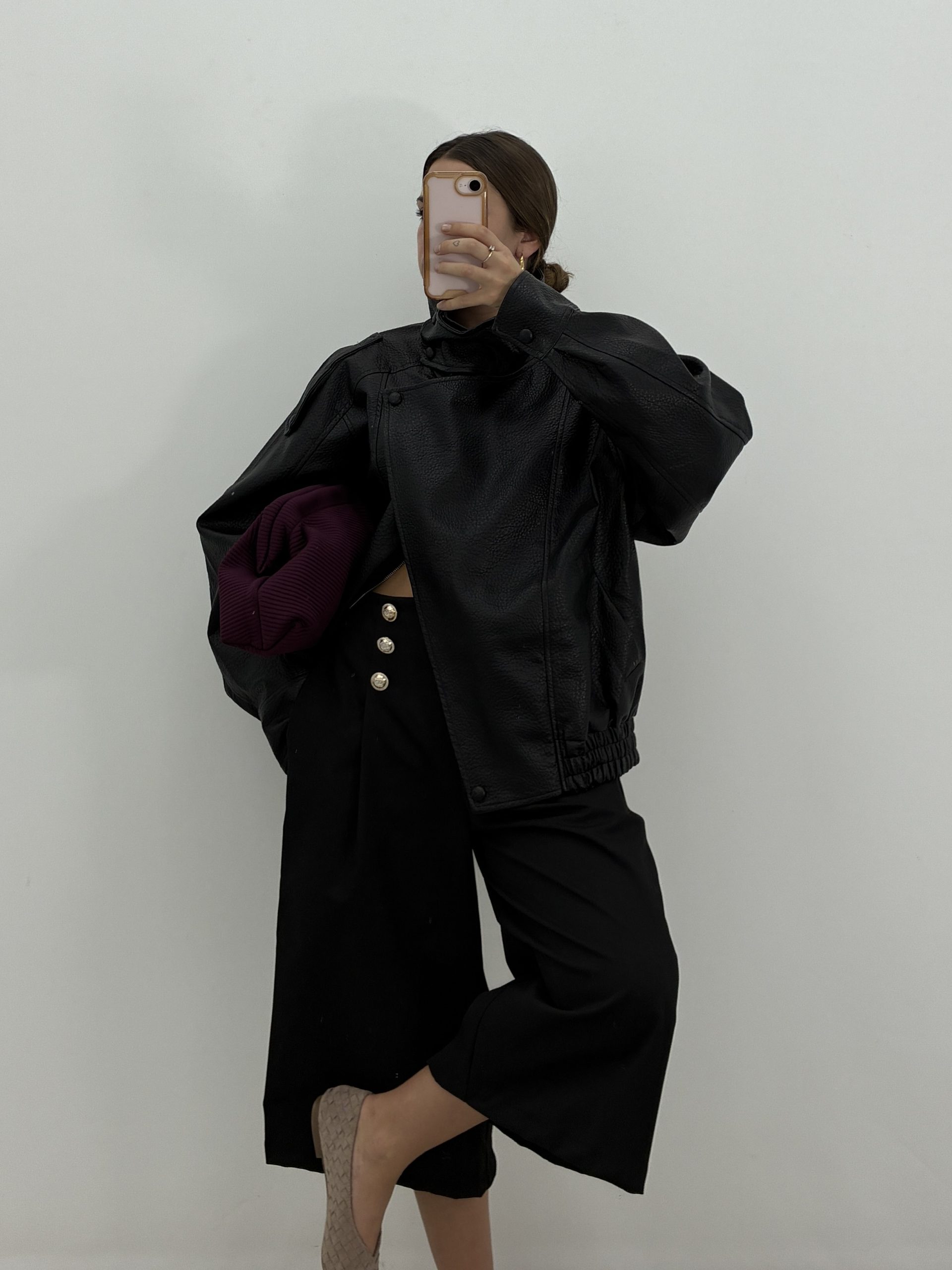 CHAQUETA BOMBER POLIPIEL NEGRO