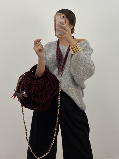 BOLSO CHENILLA GRANATE CON LLAVERO