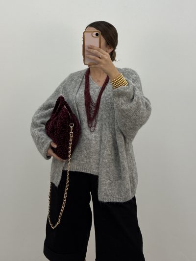 CHAQUETA PUNTO MANGA MURCIÉLAGO GRIS PERLA