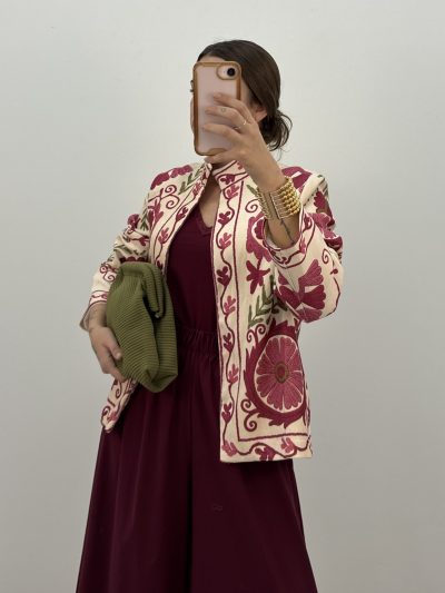 CHAQUETA KIMONO EFECTO BORDADO BEIGE