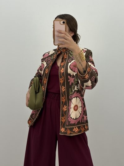 CHAQUETA KIMONO EFECTO BORDADO KAKI