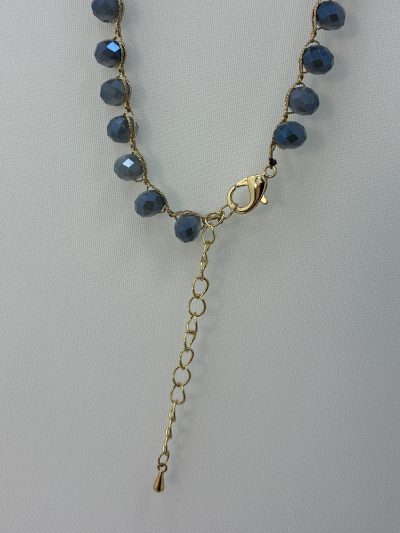 COLLAR LARGO DOBLE FLOR MARINO CON CRISTALES - Imagen 2