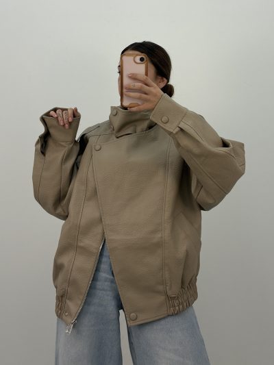 CHAQUETA BOMBER POLIPIEL BEIGE - Imagen 3