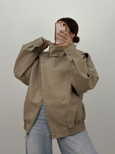 CHAQUETA BOMBER POLIPIEL BEIGE